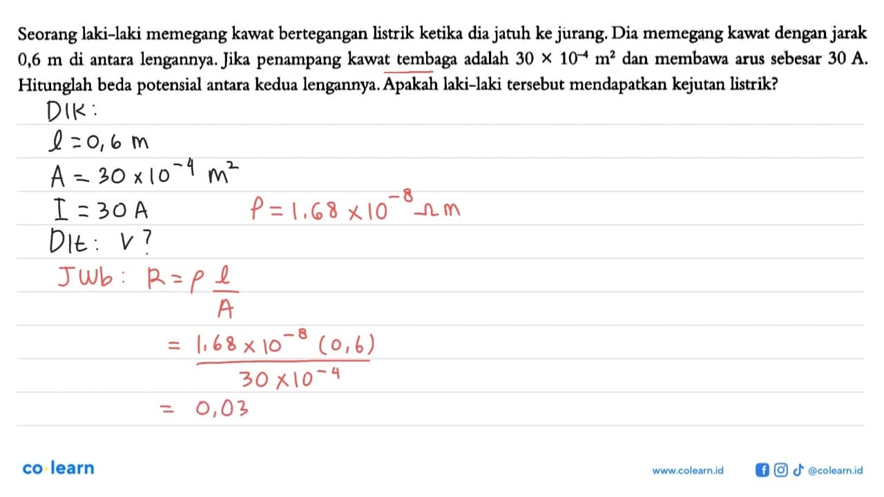 Seorang laki-laki memegang kawat bertegangan listrik ketika