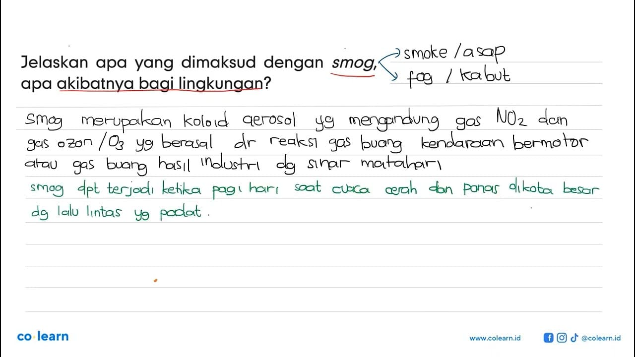 Jelaskan apa yang dimaksud dengan smog, apa akibatnya bagi