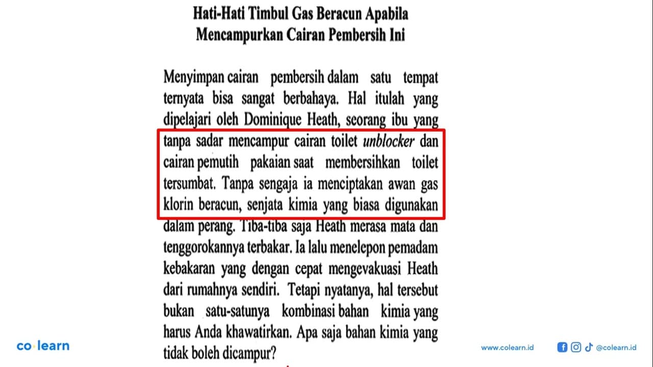 Hati-Hati Timbul Gas Beracun Apabila Mencampurkan Cairan