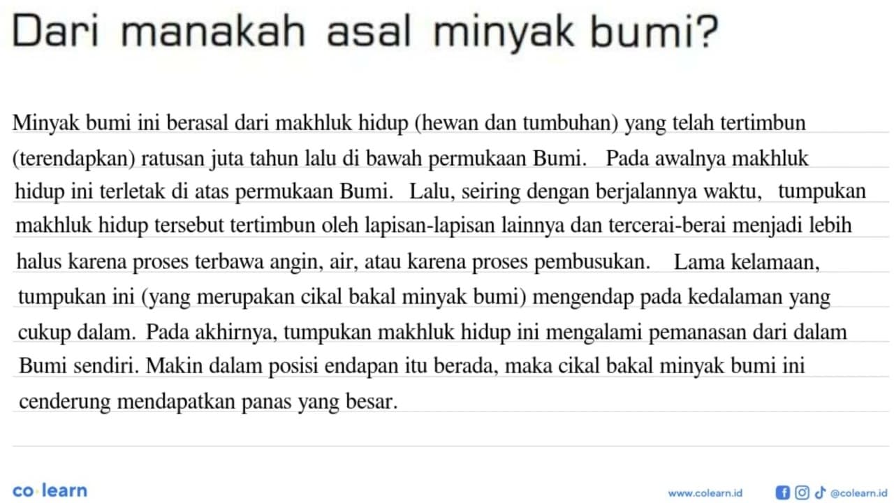 Dari manakah asal minyak bumi?