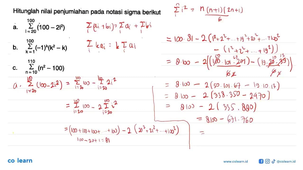 Hitunglah nilai penjumlahan pada notasi sigma berikut a.