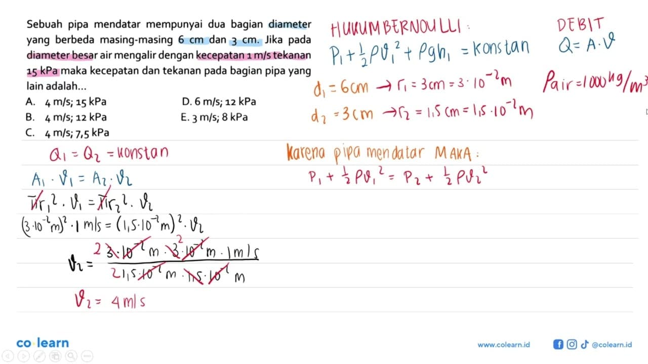 Sebuah pipa mendatar mempunyai dua bagian diameter yang