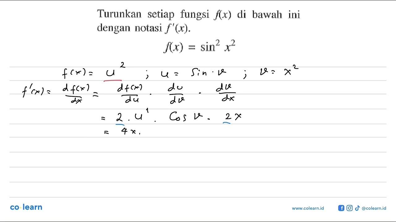 Turunkan setiap fungsi f(x) di bawah ini dengan notasi