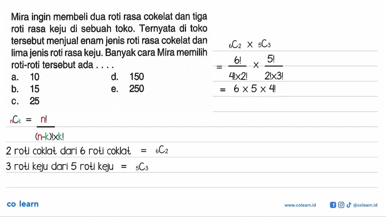 Mira ingin membeli dua roti rasa cokelat dan tiga roti rasa