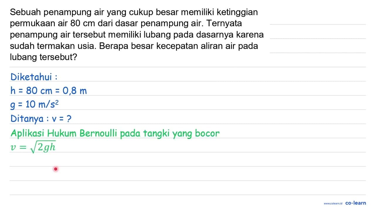 Sebuah penampung air yang cukup besar memiliki ketinggian