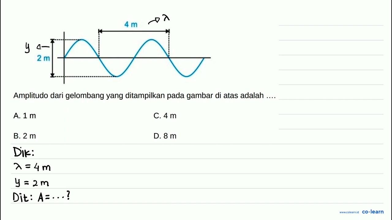 4m 2m Amplitudo dari gelombang yang ditampilkan pada gambar