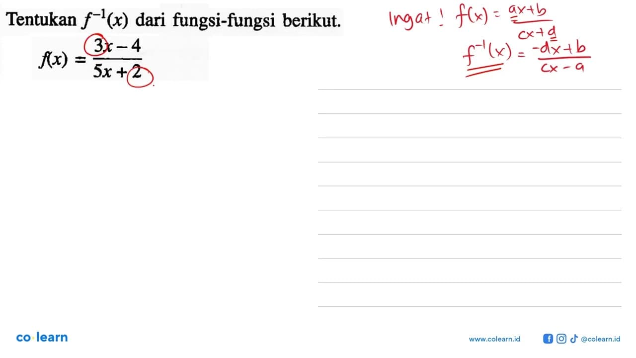 Tentukan f^(-1)(x) dari fungsi-fungsi