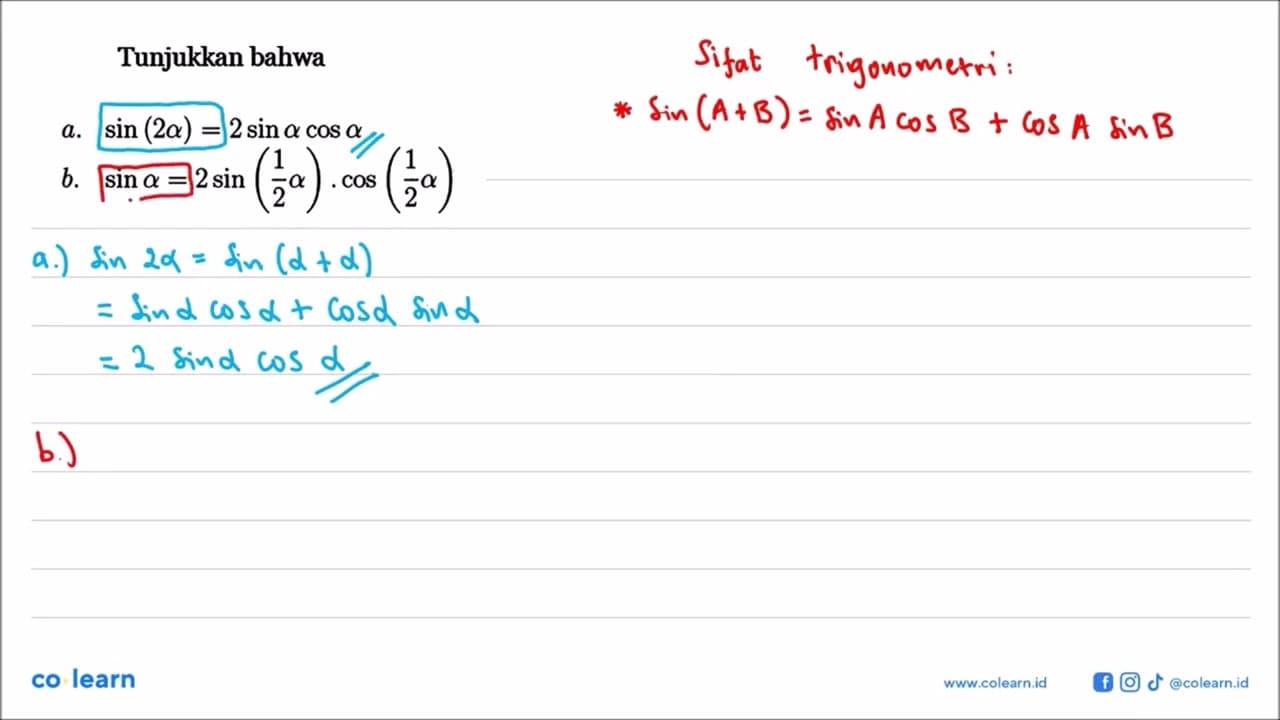 Tunjukkan bahwa a. sin(2 alpha)=2 sin alpha cos alpha b.