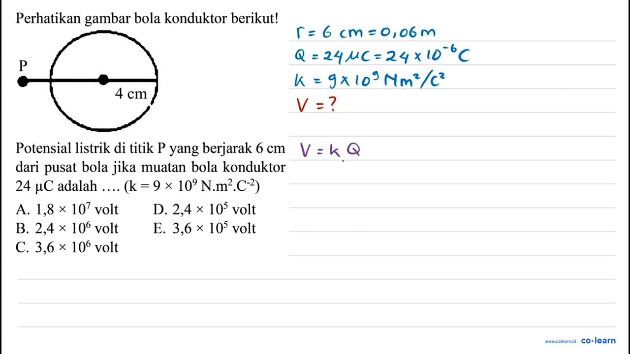 Perhatikan gambar bola konduktor berikut! Potensial listrik