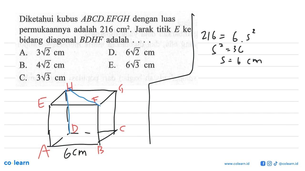 Diketahui kubus ABCD.EFGH dengan luas permukaannya adalah