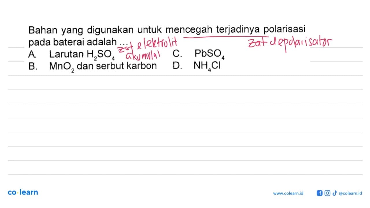 Bahan yang digunakan untuk mencegah terjadinya polarisasi