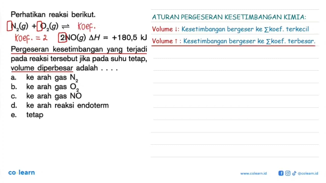 Perhatikan reaksi berikut: N2 (g) + O2 (g) <=> 2NO (g)