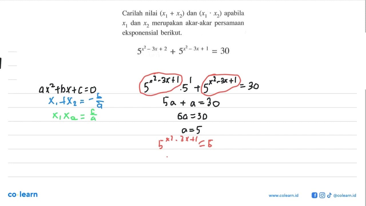 Carilah nilai (x1+x2) dan (x1.x2) apabila x1 dan x2