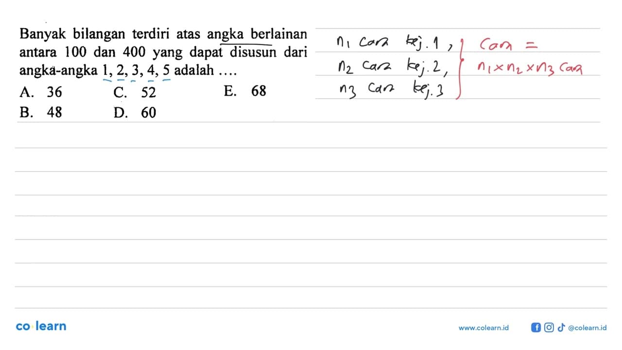 Banyak bilangan terdiri atas angka berlainan antara 100 dan