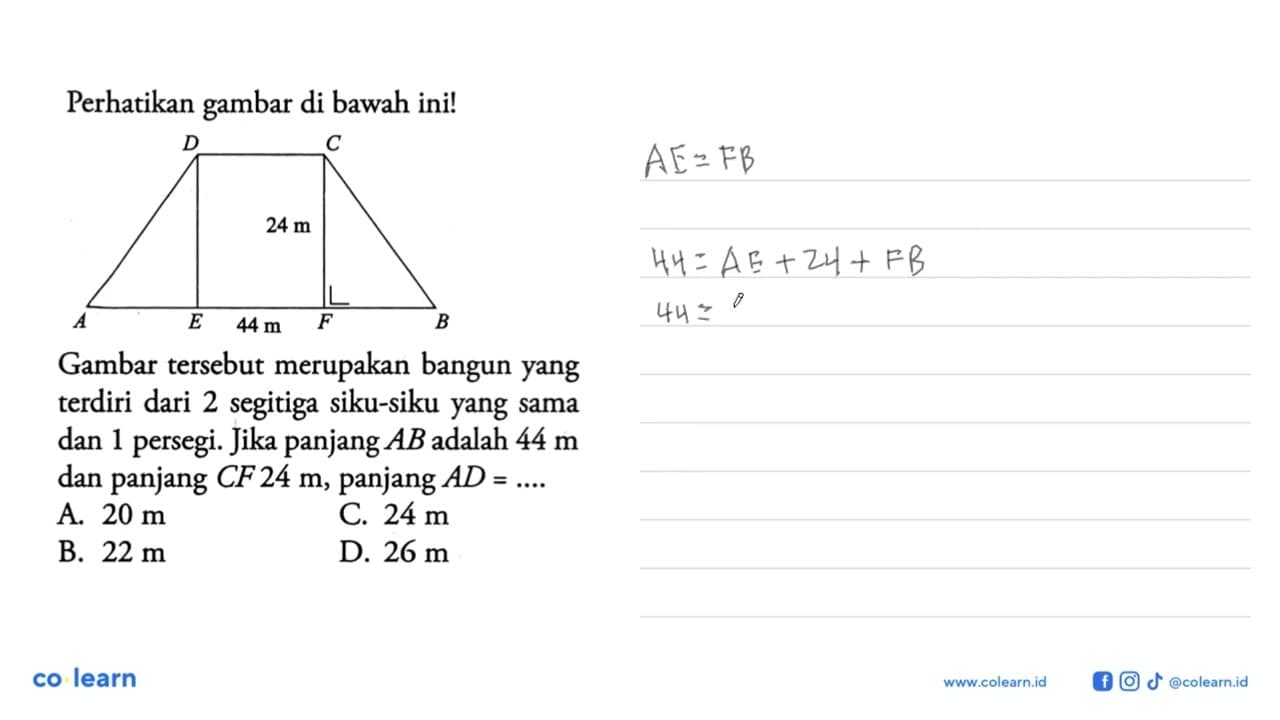 perhatikan gambar di bawah ini!D C24 mA E 44 m F BGambar