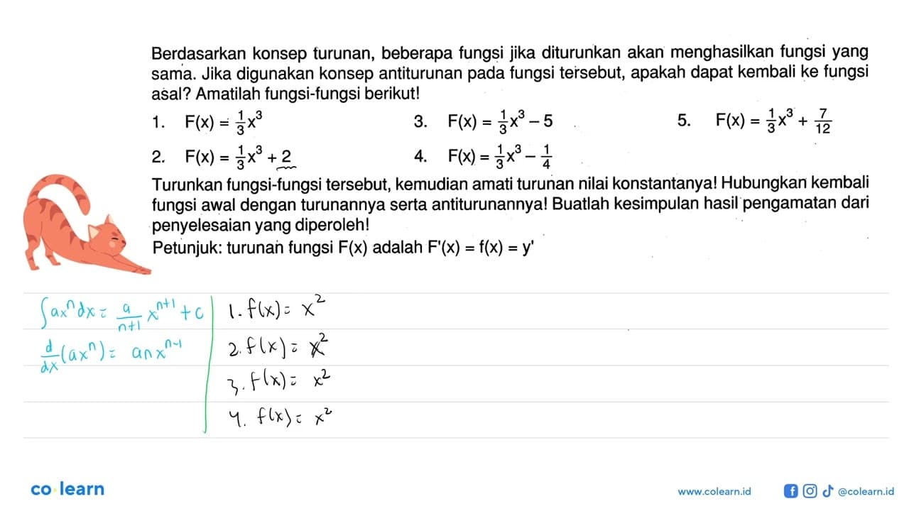 Berdasarkan konsep turunan, beberapa fungsi jika diturunkan