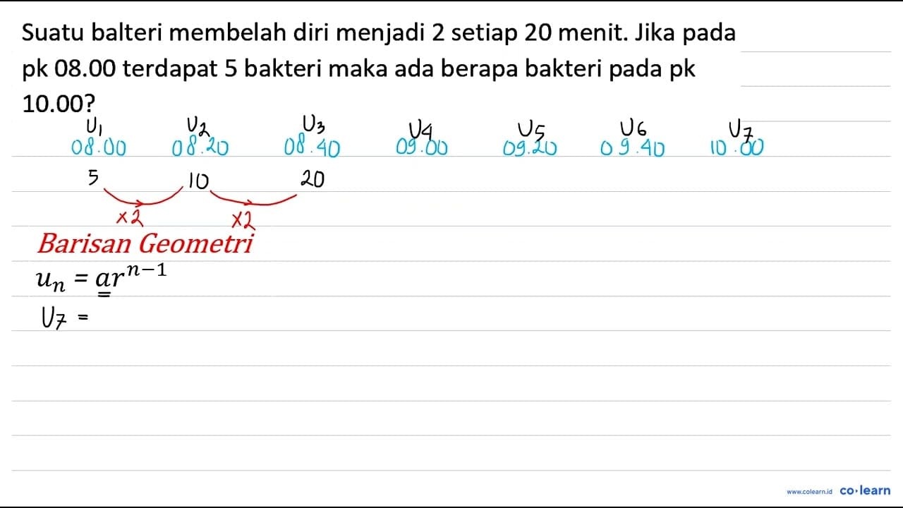 Suatu balteri membelah diri menjadi 2 setiap 20 menit. Jika