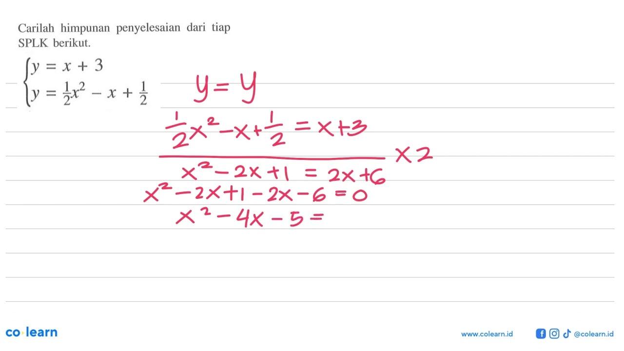 y=x+3 y=1/2 x^2-x+1/2