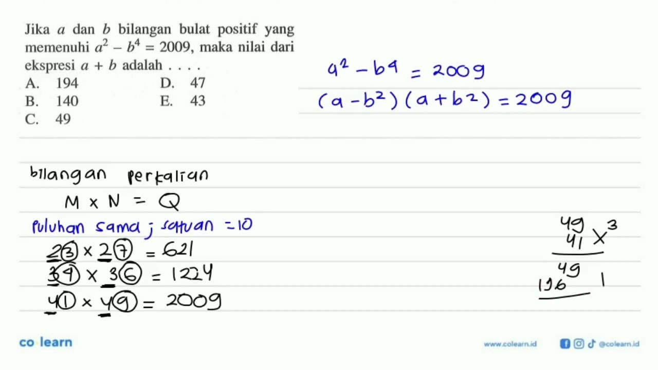 Jika a dan b bilangan bulat positif yang memenuhi a^2 -b^4=