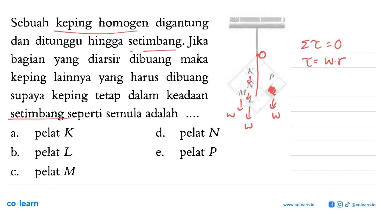 O K P N M L Sebuah keping homogen digantung dan ditunggu