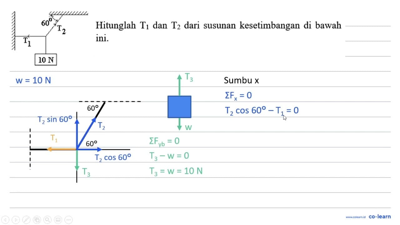 60 T2 T1 10 N Hitunglah T1 dan T2 dari susunan