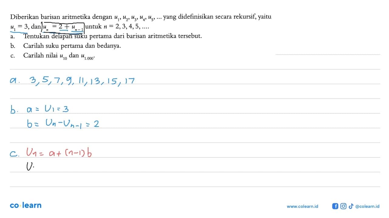 Diberikan barisan aritmetika dengan u1, u2, u3, u4, u5, ...