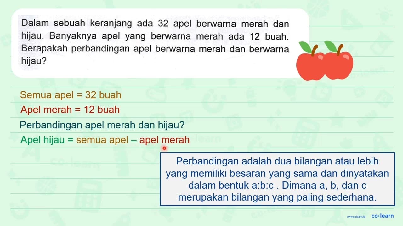 Dalam sebuah keranjang ada 32 apel berwarna merah dan