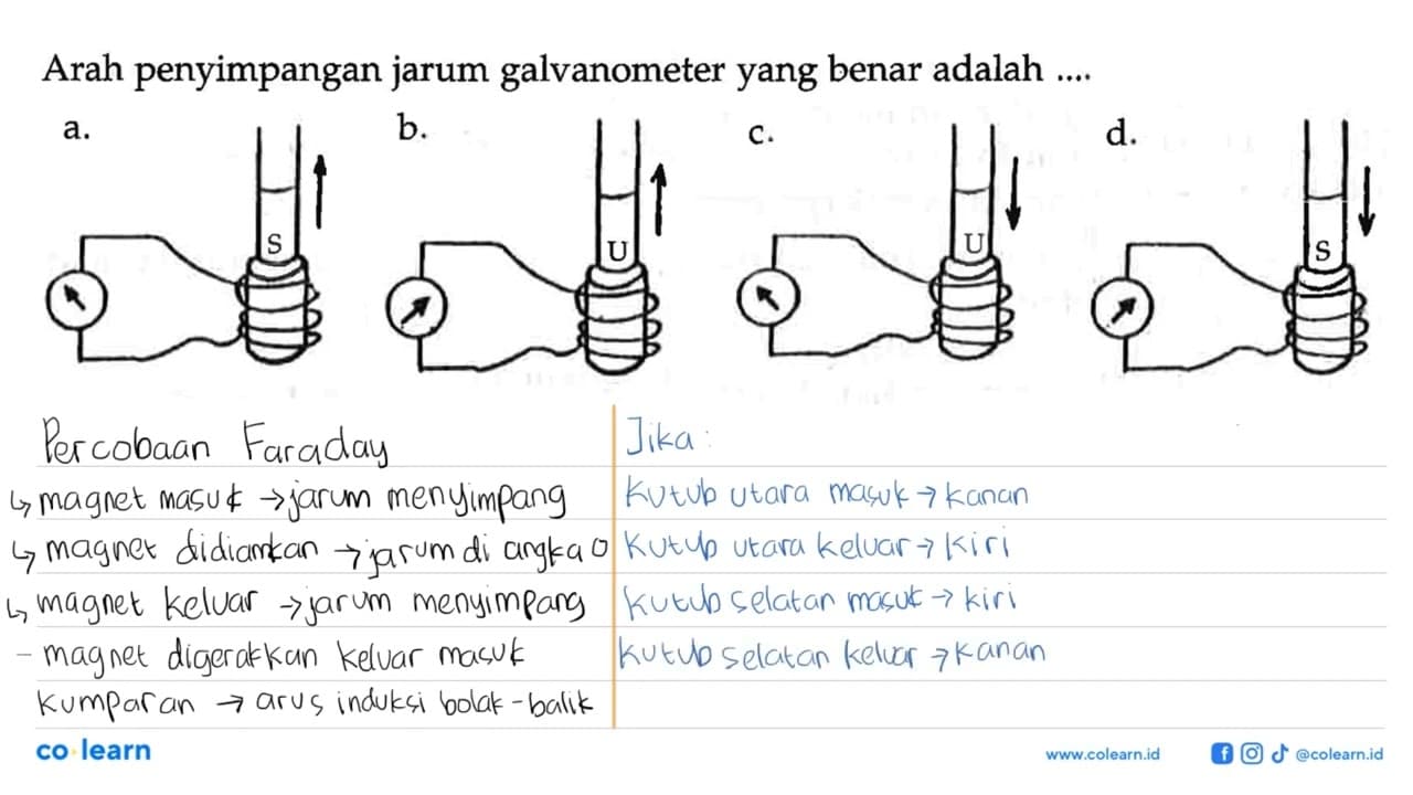 Arah penyimpangan jarum galvanometer yang benar adalah ....