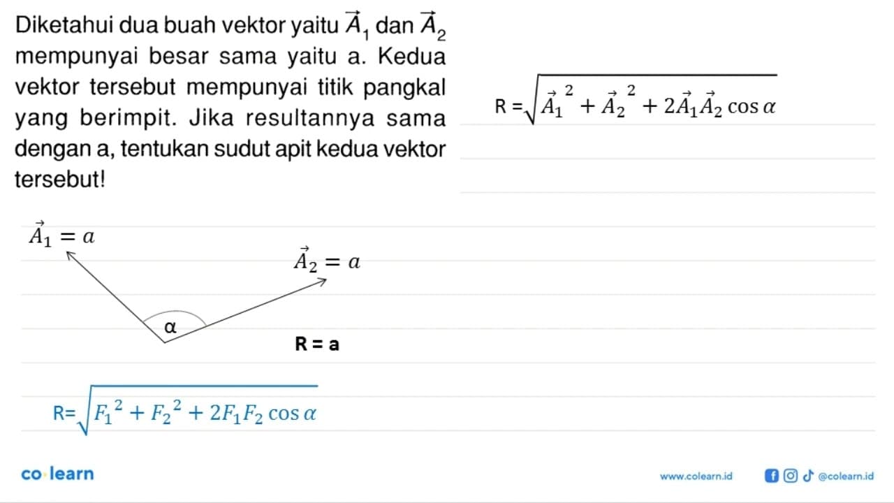 Diketahui dua buah vektor yaitu A1 dan A2 mempunyai besar