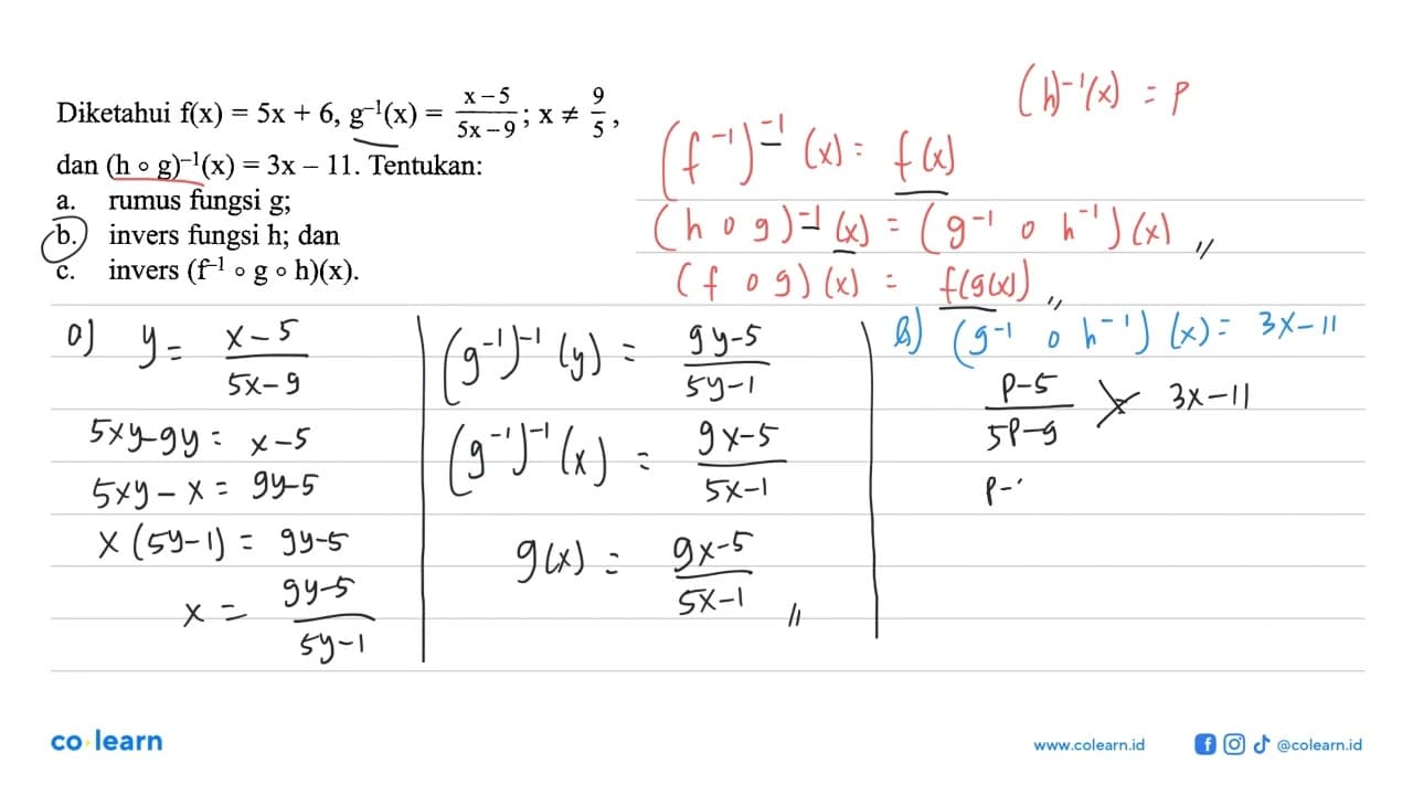 Diketahui f(x)=5x+6, g^-1(x)=(x-5)/(5x-9); x =/= 9/5