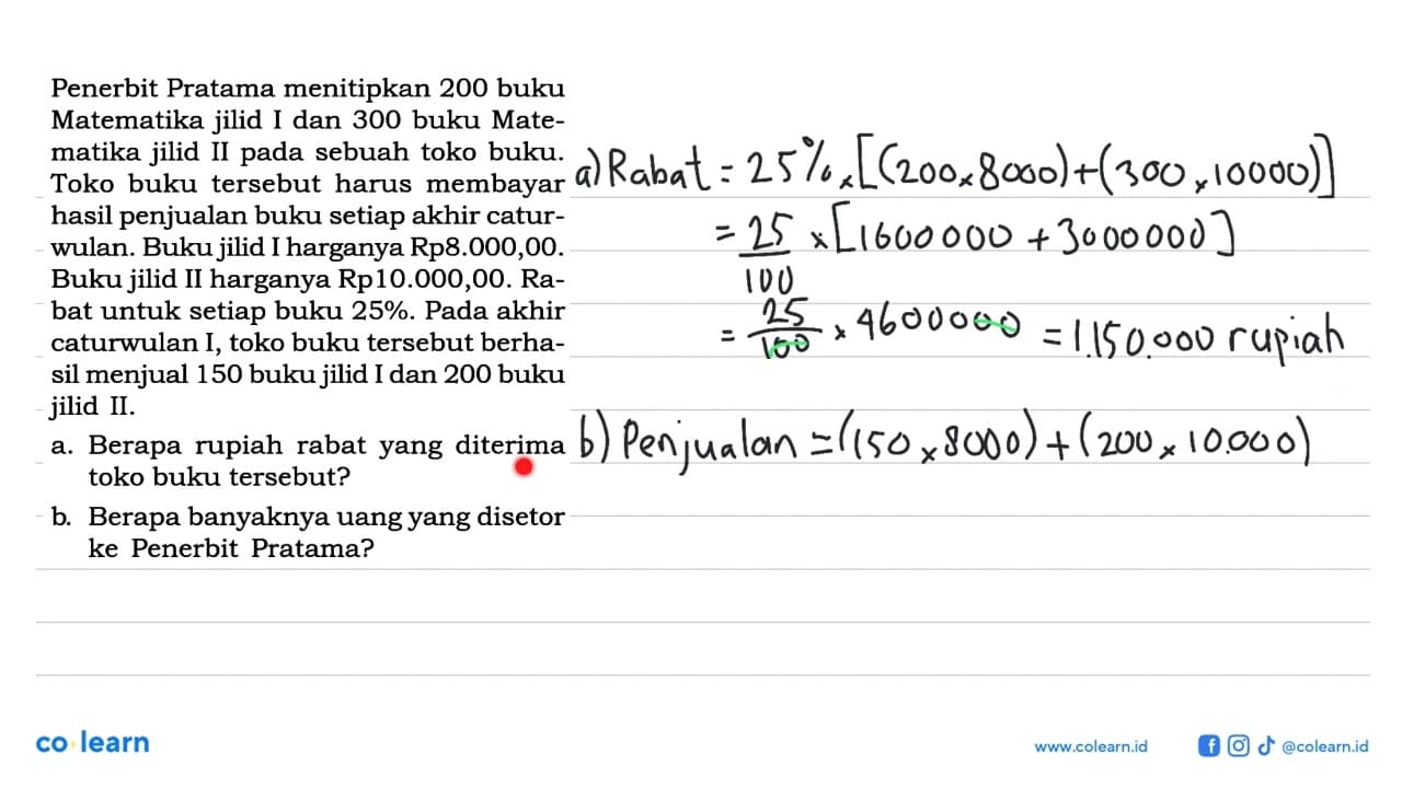 Penerbit Pratama menitipkan 200 buku Matematika jilid I dan