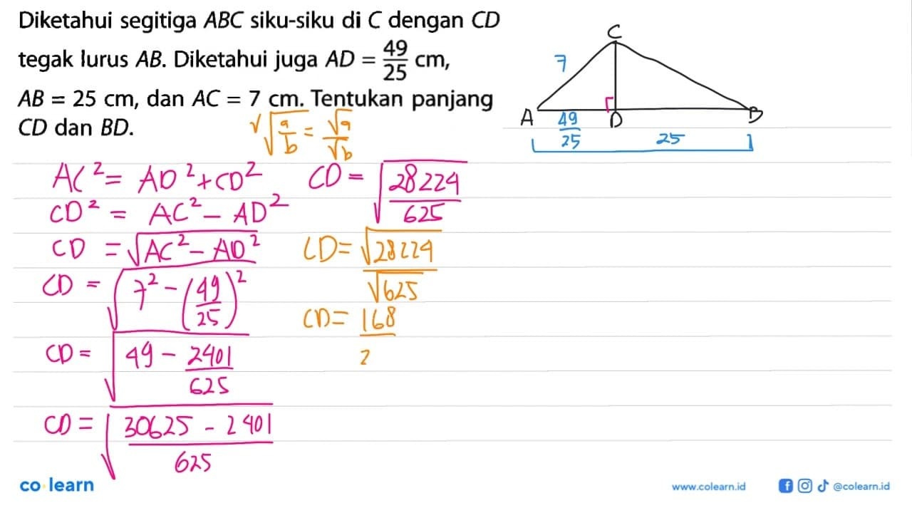 Diketahui segitiga ABC siku-siku di C dengan CD tegak lurus