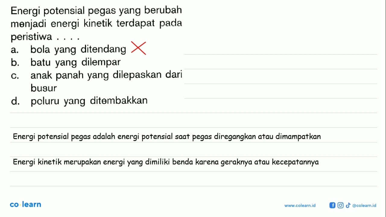 Energi potensial pegas yang berubah menjadi energi kinetik