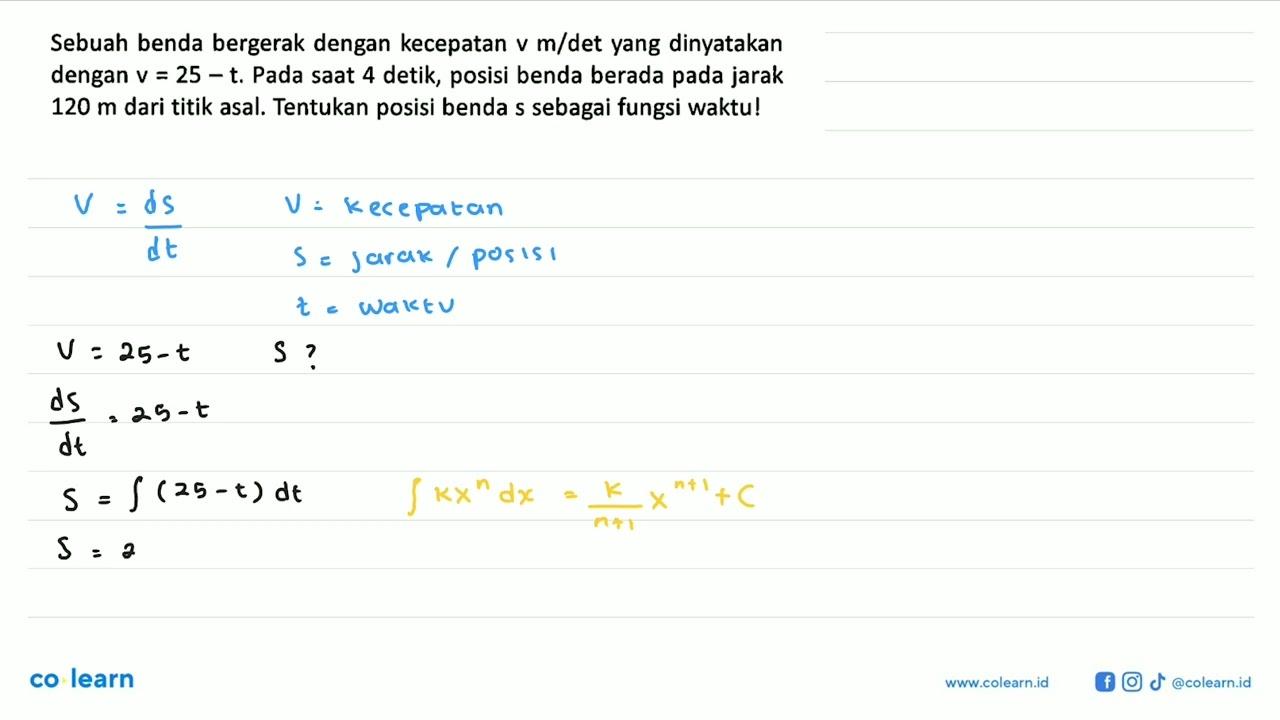 Sebuah benda bergerak dengan kecepatan v m/det yang