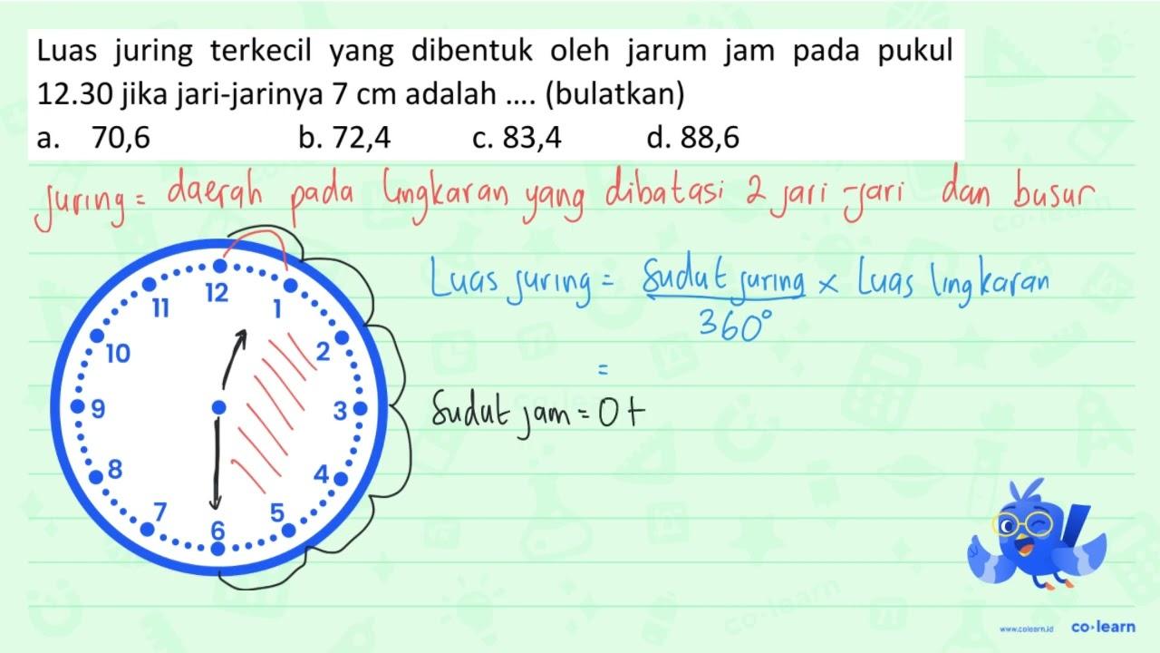 Luas juring terkecil yang dibentuk oleh jarum jam pada