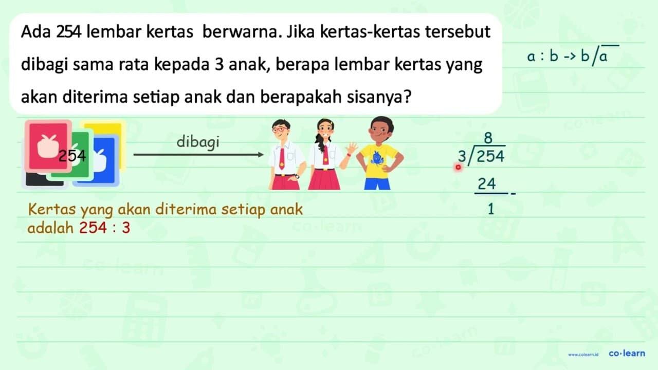 Ada 254 lembar kertas berwarna. Jika kertas-kertas tersebut