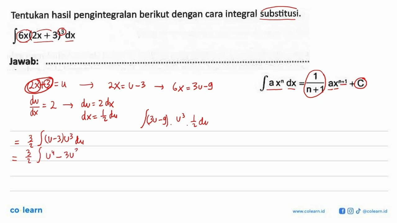 Tentukan hasil pengintegralan berikut dengan cara integral