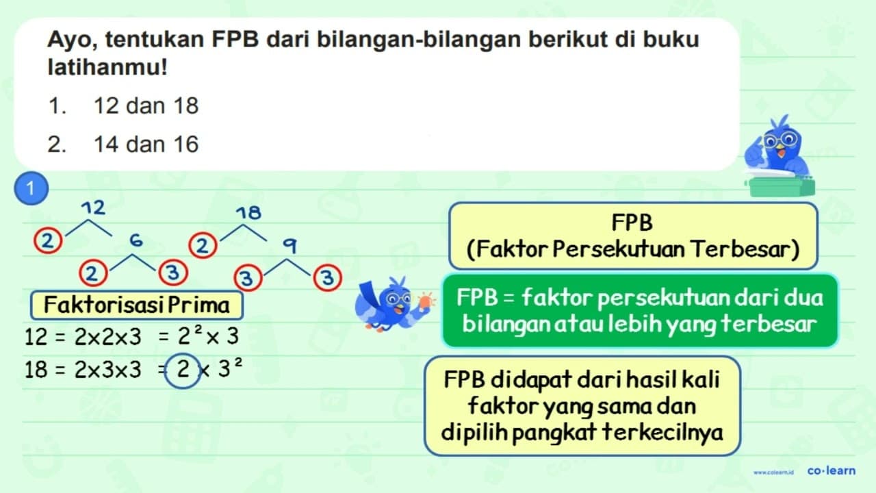 Ayo, tentukan FPB dari bilangan-bilangan berikut di buku