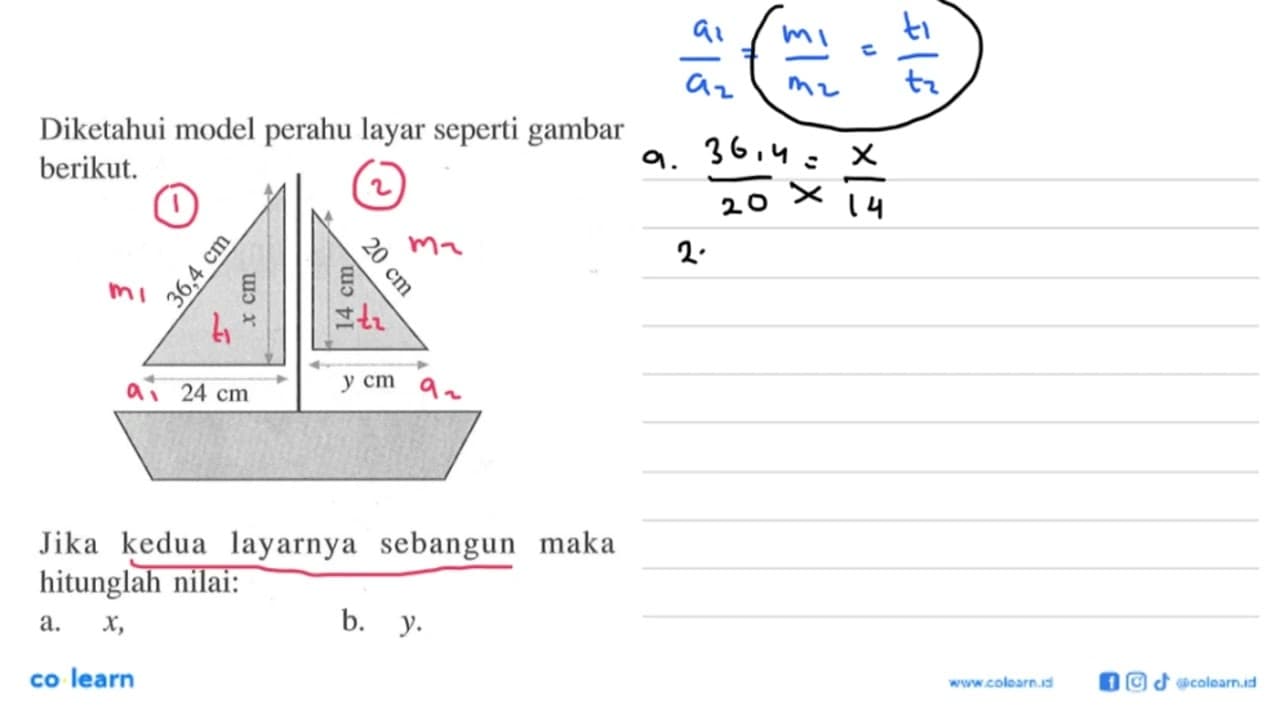 Diketahui model perahu layar seperti gambar berikut. 36,4