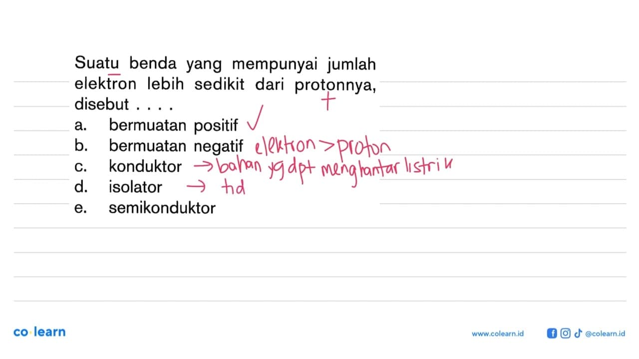 Suatu benda yang mempunyai jumlah elektron lebih sedikit