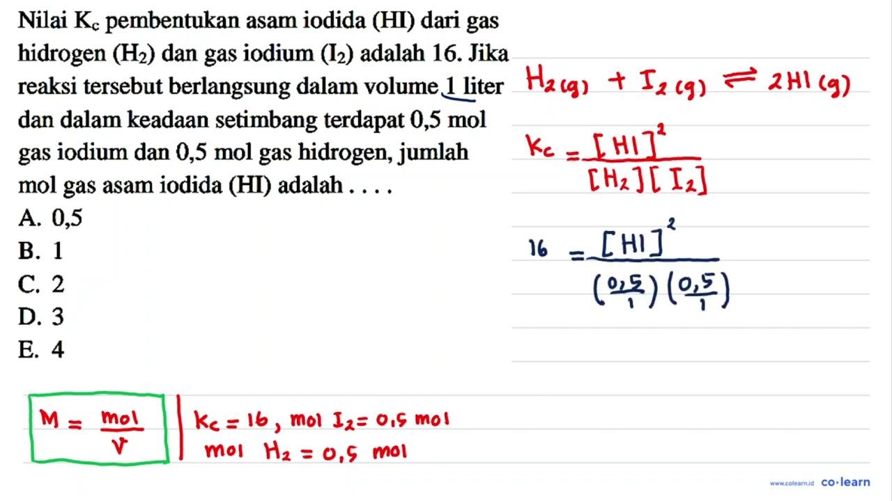 Nilai K_(c) pembentukan asam iodida (HI) dari gas hidrogen