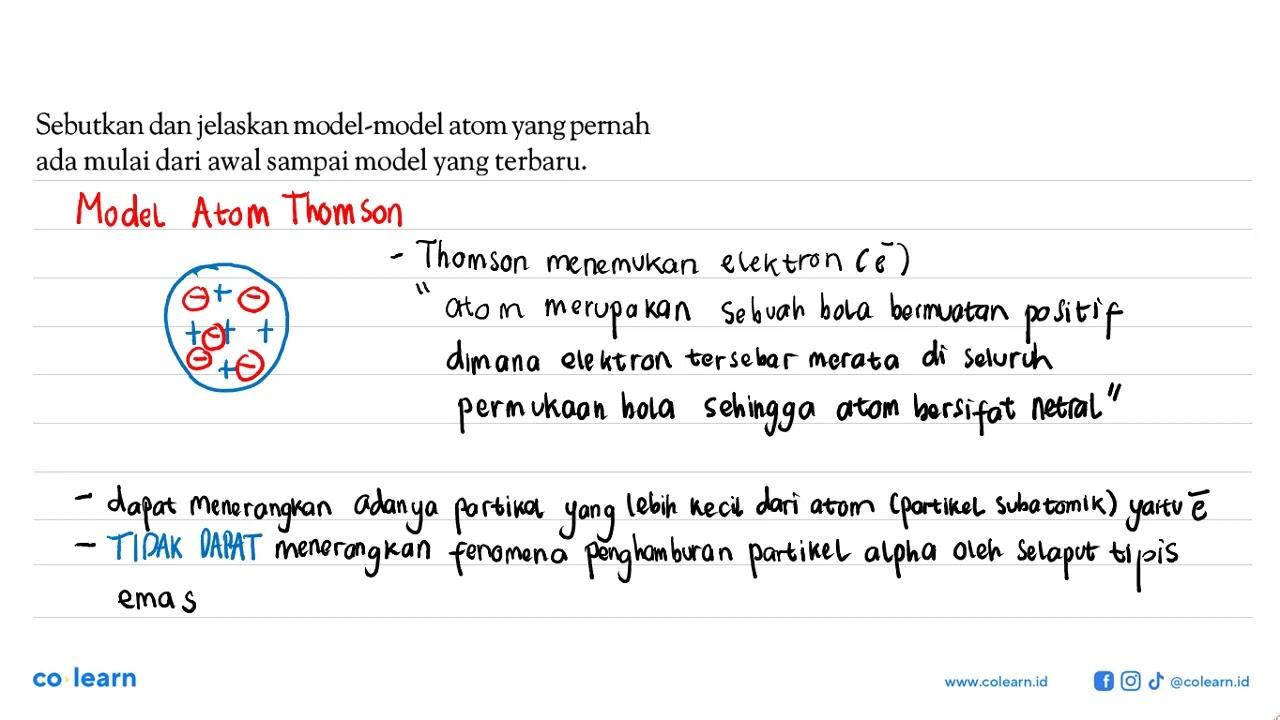 Sebutkan dan jelaskan model-model atom yang pernah ada