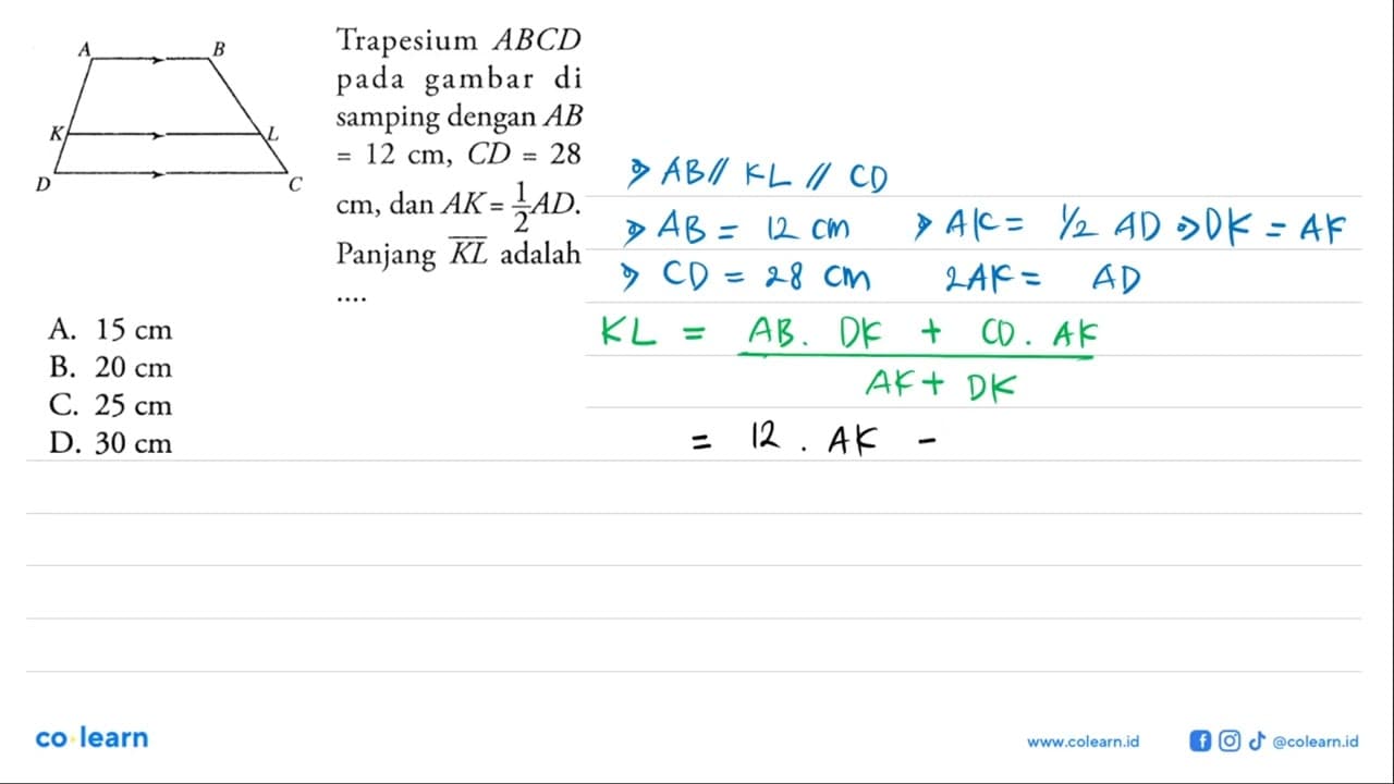 pada gambar di samping dengan AB=12 cm, CD=28 cm, dan