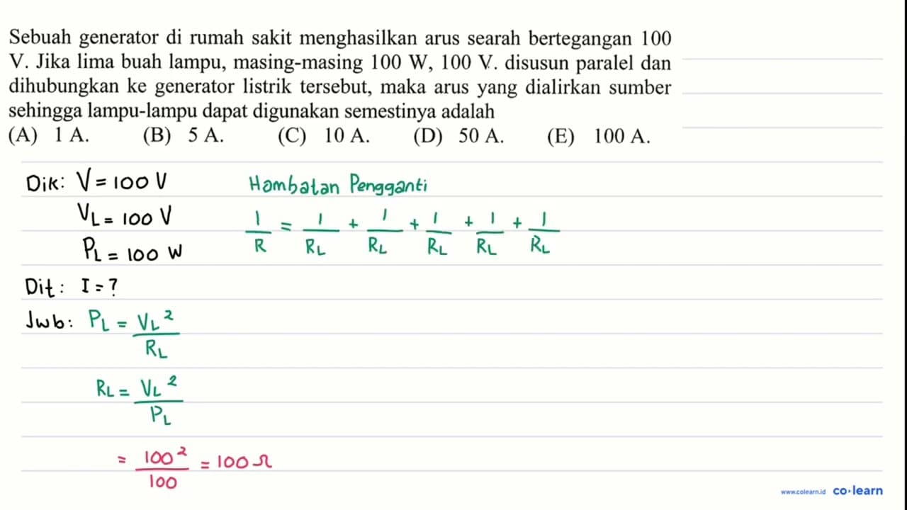 Sebuah generator di rumah sakit menghasilkan arus searah