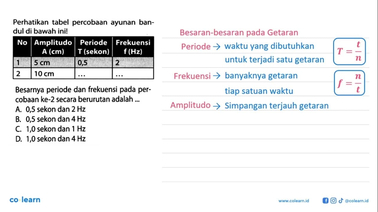 Perhatikan tabel percobaan ayunan bandul di bawah ini! No