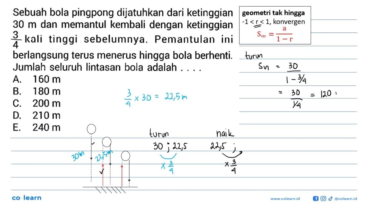 Sebuah bola pingpong dijatuhkan dari ketinggian 30 m dan