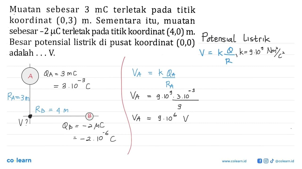 Muatan sebesar 3 mC terletak pada titik koordinat (0,3) m.