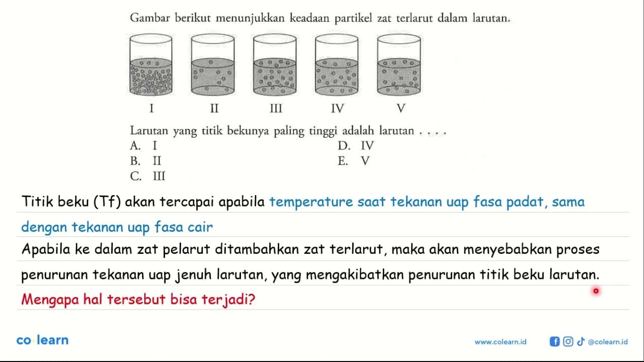 Gambar berikut menunjukkan keadaan partikel zat terlarut