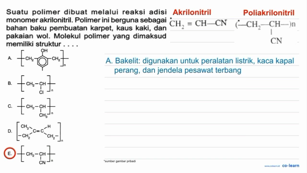 Suatu polimer dibuat melalui reaksi adisi monomer