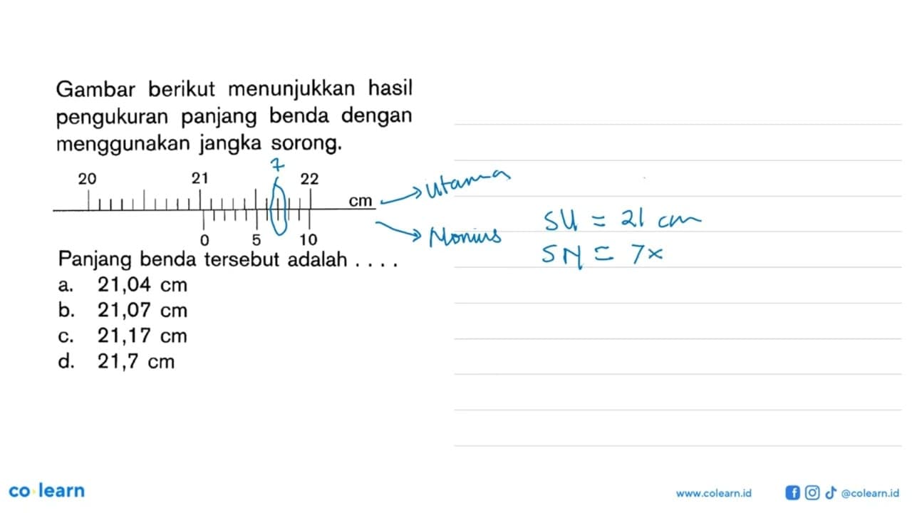 Gambar berikut menunjukkan hasil pengukuran panjang benda